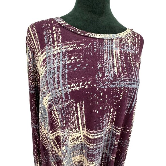 Lori Goldstein LOGO 2X Tunic‎ Top Lace Hem Long Sleeves Liquid Knit Stretch Boxy - Picture 1 of 7